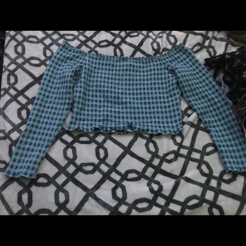 Wild fable plaid off the shoulder top